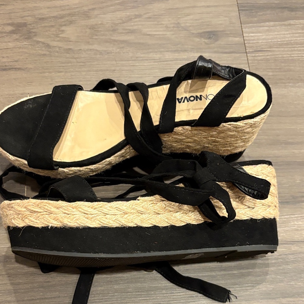 Fashion Nova Black and Tan Espadrille Sandals